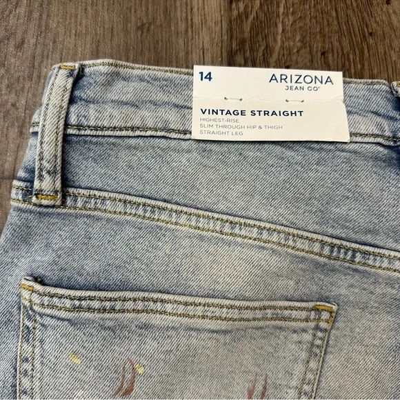 Arizona Jean Vintage Straight High Rise Paint Splash Design Junior Jeans Sz 14 - Picture 8 of 11